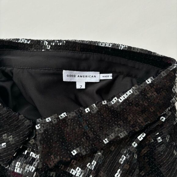 Good American Sequin Button Down Party Shirt - Black - Size 7 / 4x - Picture 5 of 9
